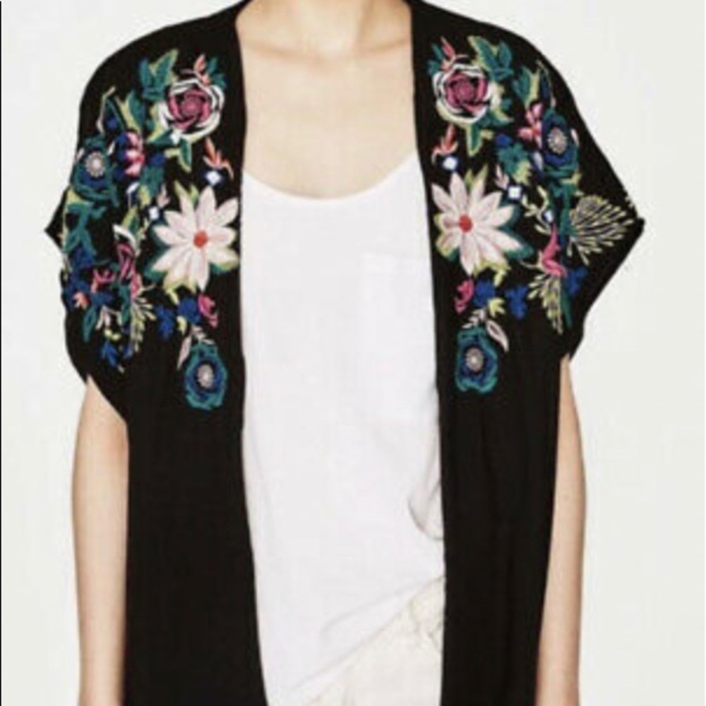 Zara Boho Floral Embroidered Kimono Cardigan